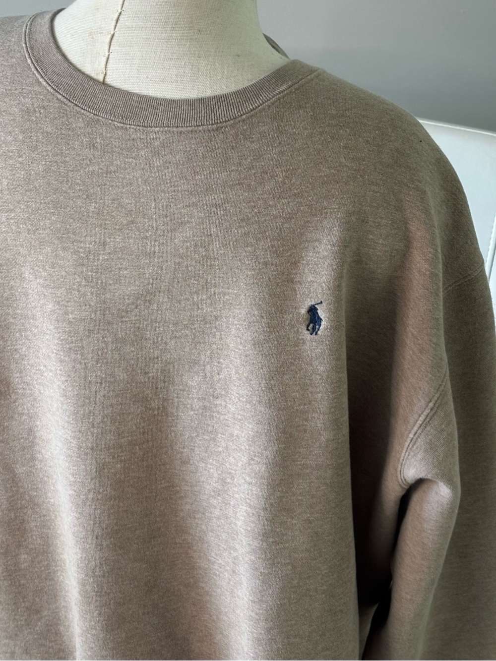 Polo by Ralph Lauren Men's Taupe Crewneck Sweatshirt with Navy Pony - Picture 3 of 5
